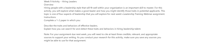 [Solved] Hiring people with a leadership style that will fit well within your organization is an important skill to master.