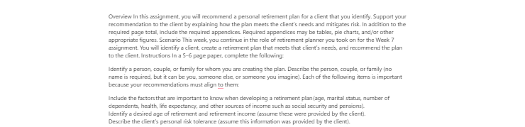 [Solved] Recommend a personal retirement plan for a client that you identify