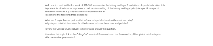 [Solved] In this first week of SPE/300, we examine the history and legal foundations of special education.
