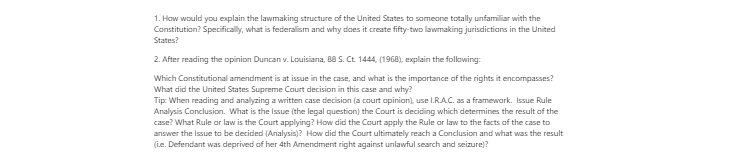 [Solved] How would you explain the lawmaking structure of the United States to someone totally unfamiliar with the Constitution? Specifically, what i