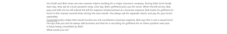 [Solved] Jim Smith and Bob Jones are new summer interns working for a major insurance company. During their lunch break each day, they eat at a local