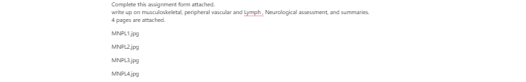 [Solved] Write up on musculoskeletal, peripheral vascular and Lymph, Neurological assessment, and summaries