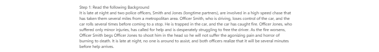 [Solved] Read the following Background It is late at night and two police officers, Smith and Jones (longtime partners), are involved in a high-speed chase that has taken them several miles f