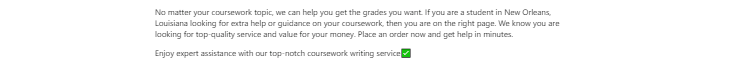 [Solved] Cheap Coursework Writing help New Orleans, Louisiana