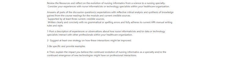 [Solved] Discussion: Interaction Between Nurse Informaticists and Other Specialists