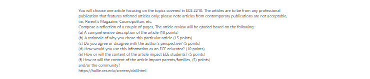 [Solved] You will choose one article focusing on the topics covered in ECE 2210. The articles are to be from any professional publication that features referred articles only;