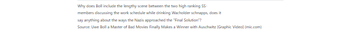 [Solved] Why does Boll include the lengthy scene between the two high-ranking SS- members discussing the work schedule while drinking Wacholder schnapps, does it  say anything about the ways the Nazi