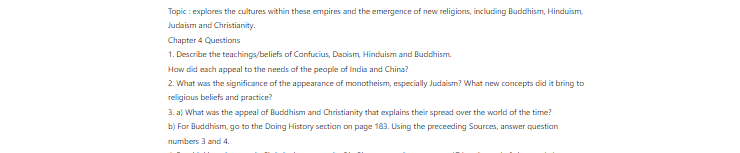 [Solved] Describe the teachings/beliefs of Confucius, Daoism, Hinduism, and Buddhism.     How did each appeal to the needs of the people of India and China
